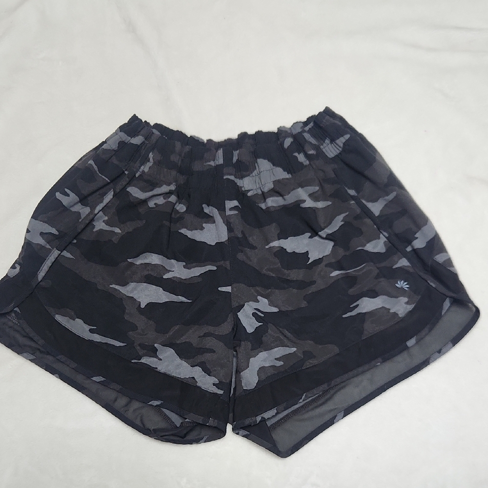 Athleta Black and Gray Athletic Shorts with Camouflage Pattern